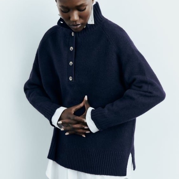 Zara Sweaters - Zara Navy Cowl Neck Sweater